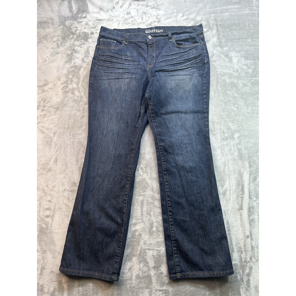 NY&Co Womens Plus Sz 16 Blue Jeans Low Rise BootCut Dark Whiskered Western Boho